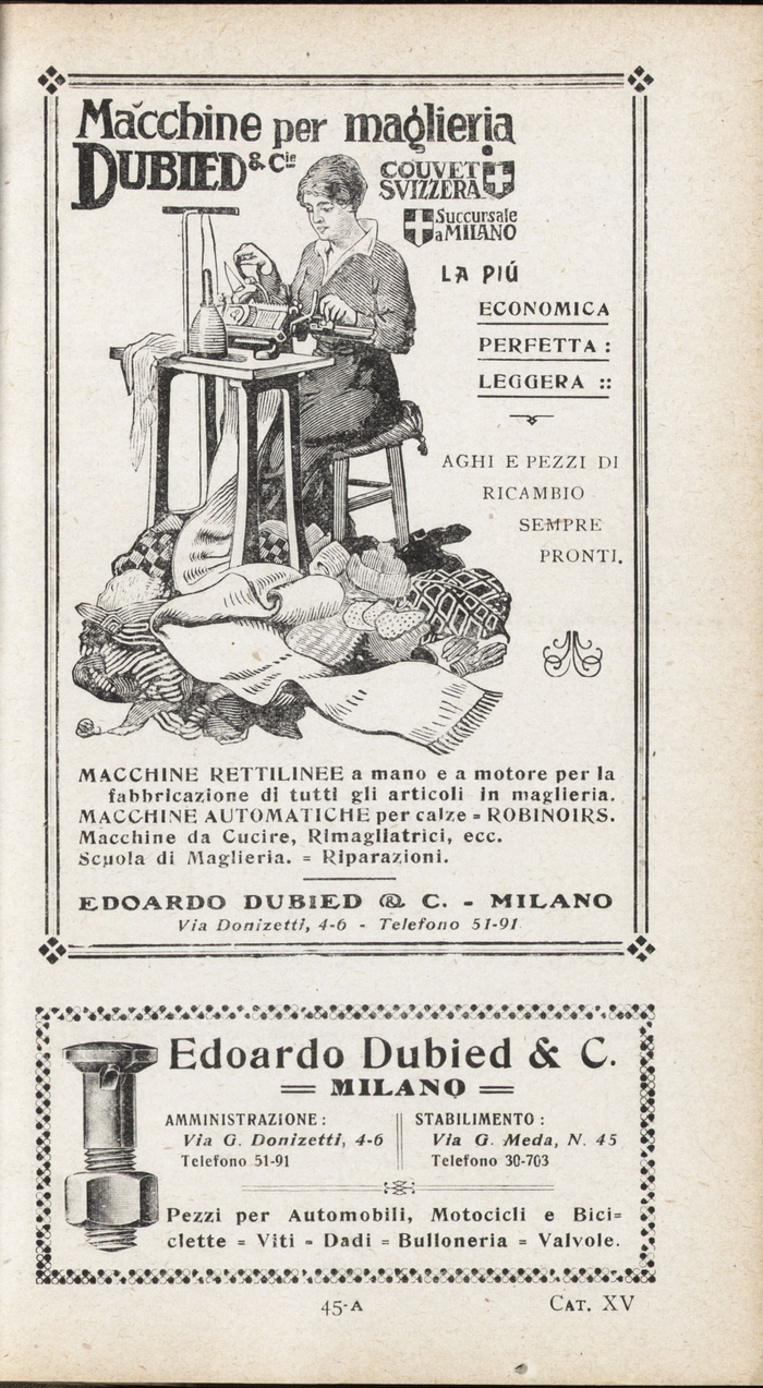 Pubblicità macchine per maglieria Dubied - Archivio Fondazione